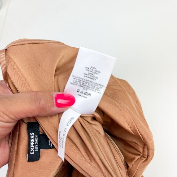 Express Size M Body Contour Velour Strapless Ruched Top Beige Sweetheart Tan - Picture 7 of 9